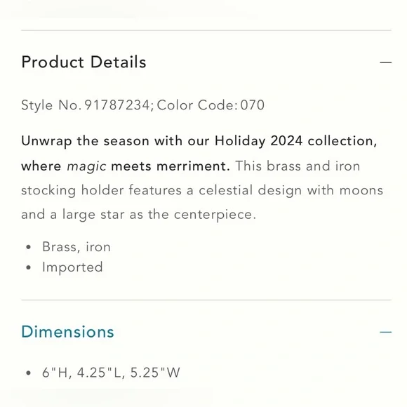 Anthropologie Celestial Brass Stocking Holder Gold Tone Stars Moon NIB - Picture 3 of 3